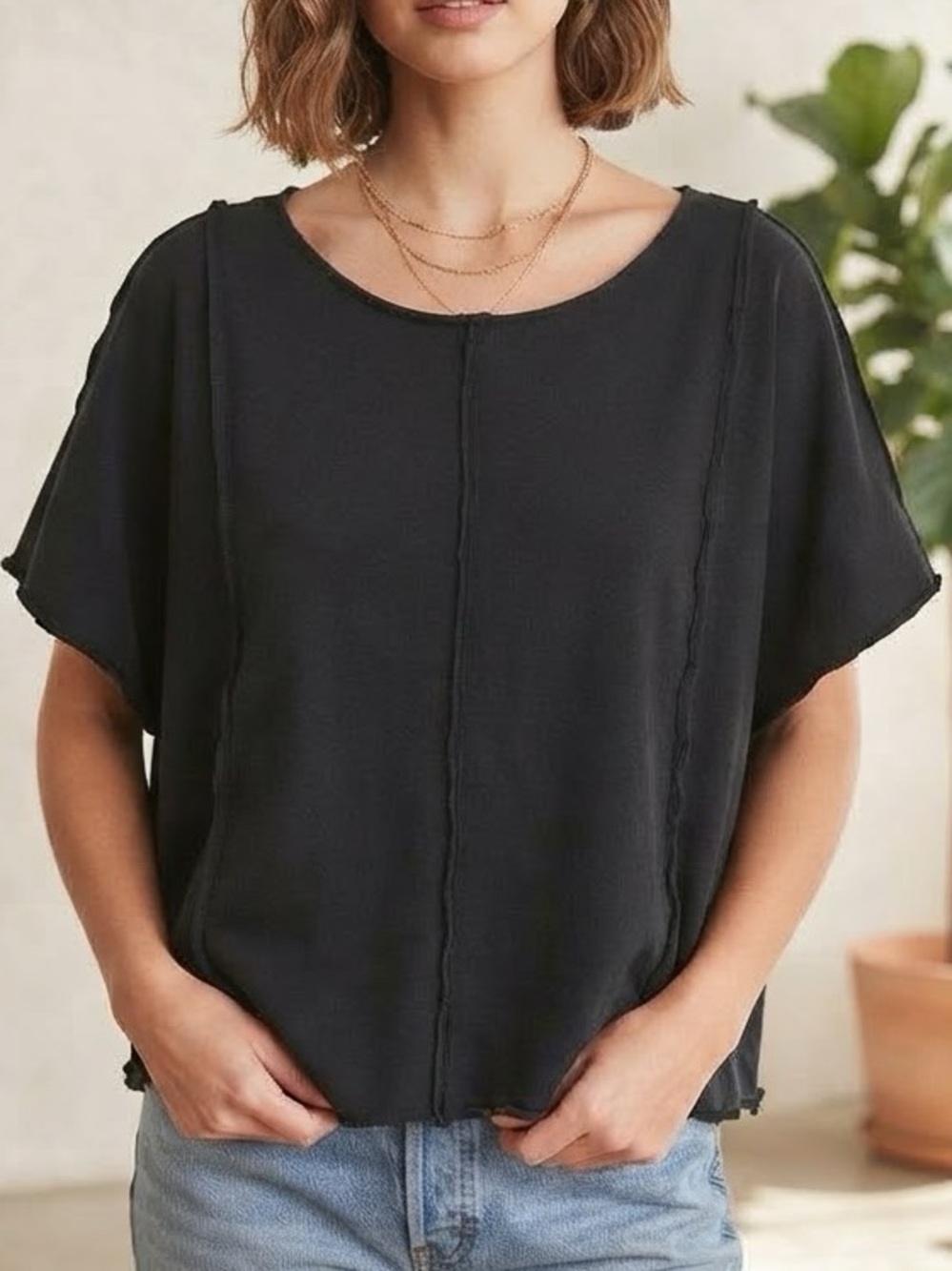 SHEIN Black Relaxed Crewneck Short-Sleeve Top